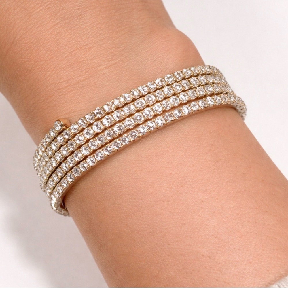 Anne Klein Rose Gold Rhinestone Bangle Cuff Statement Bracelet